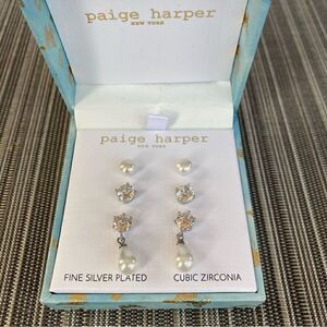 Paige Harper Set of 3 Pearl & Rhinestone Earrings. New in Box! NWT